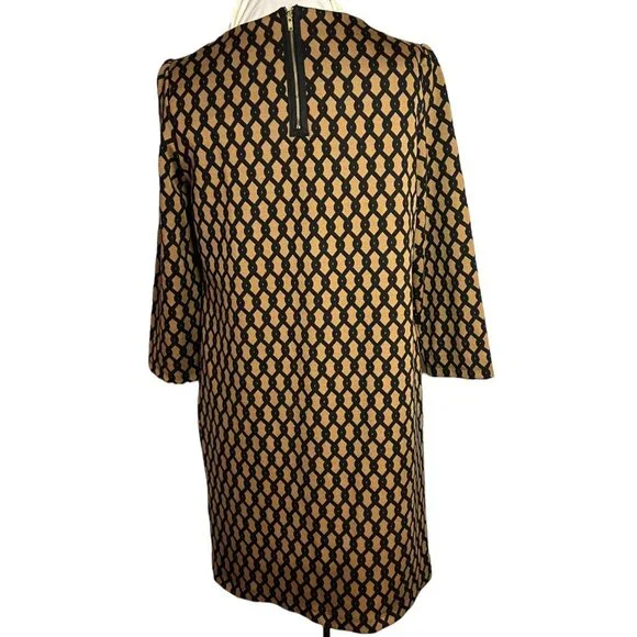 Vivienne Tam Geometric Print Black & Tan Dress With 3/4 Sleeves Size 10 Vintage - Picture 3 of 4